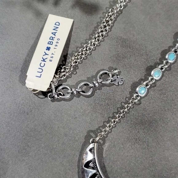 Lucky Brand Silver Tone Boho Waterfall Fringe Necklace Turquoise Accents New - Picture 4 of 7